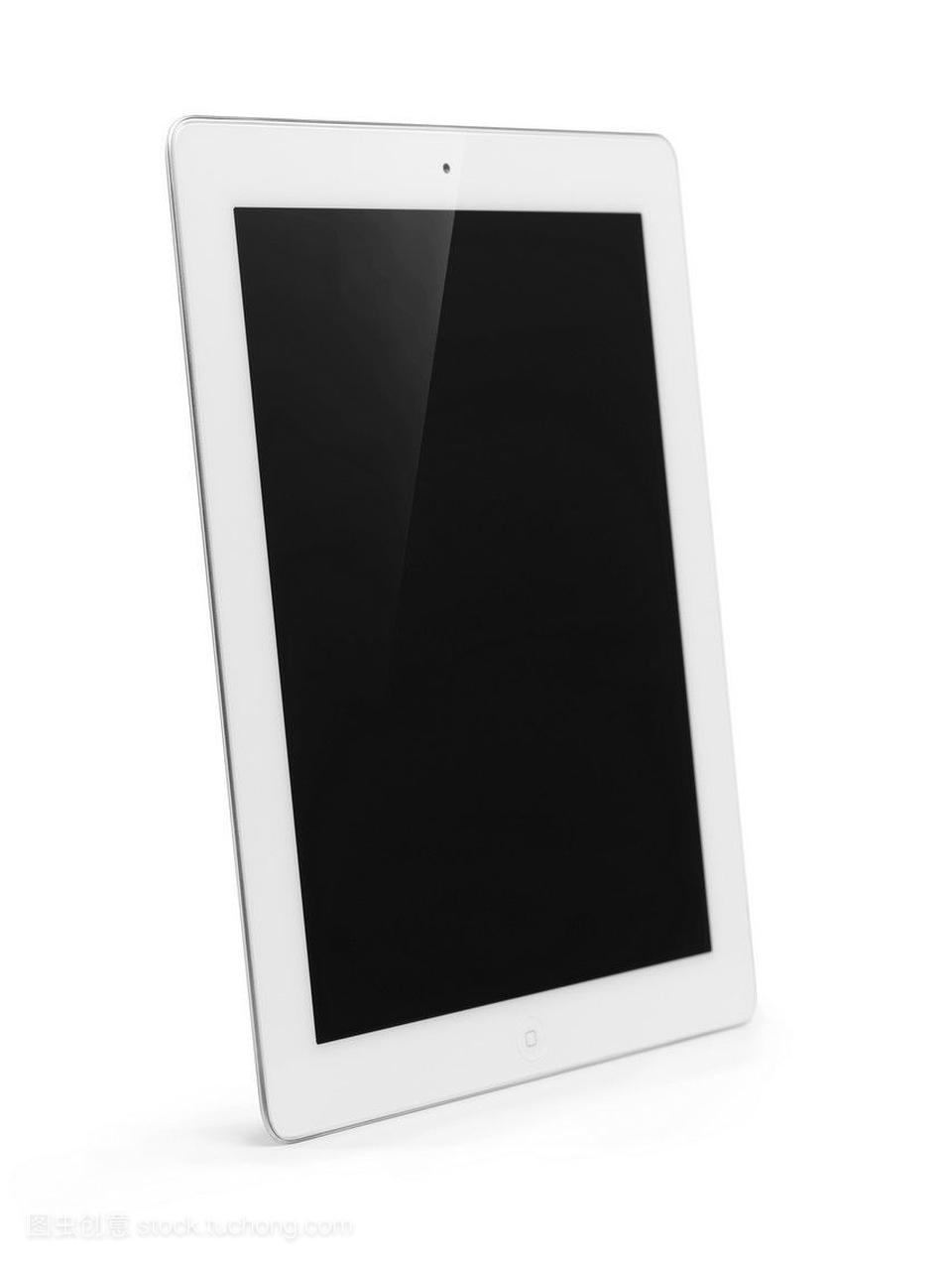 白色苹果ipad2平板电脑,空白显示屏,白色背景下