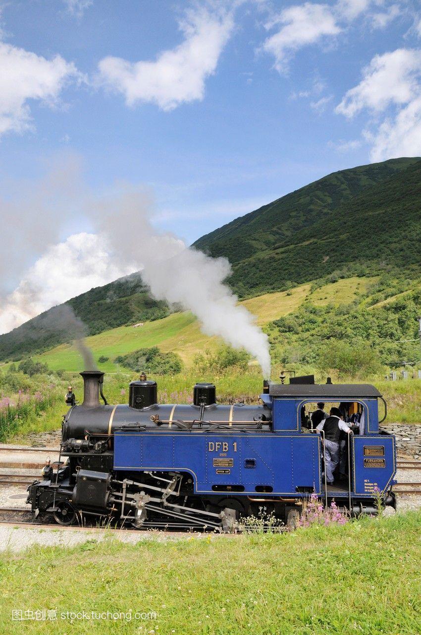 furkacog车轮铁路蒸汽机在瑞士,西欧,格林塞尔