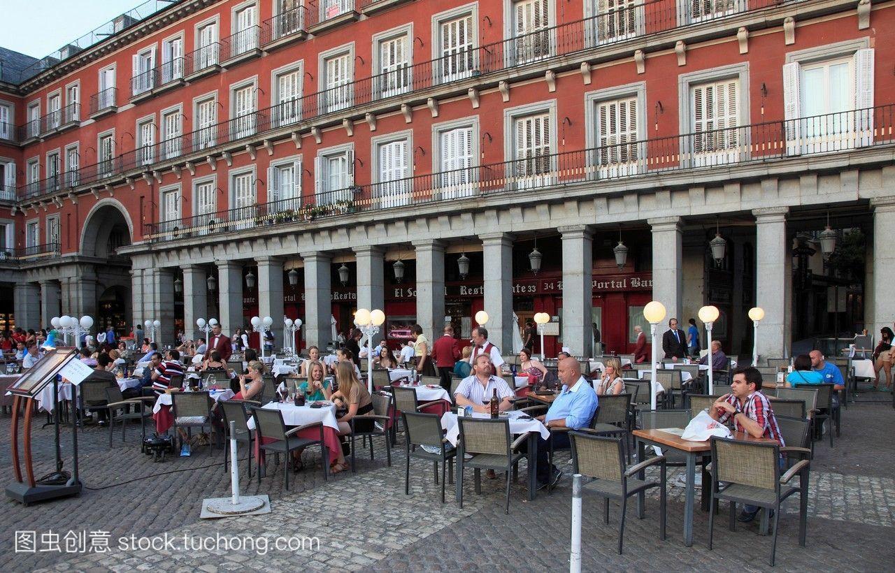 西班牙马德里马约尔广场,餐厅,人