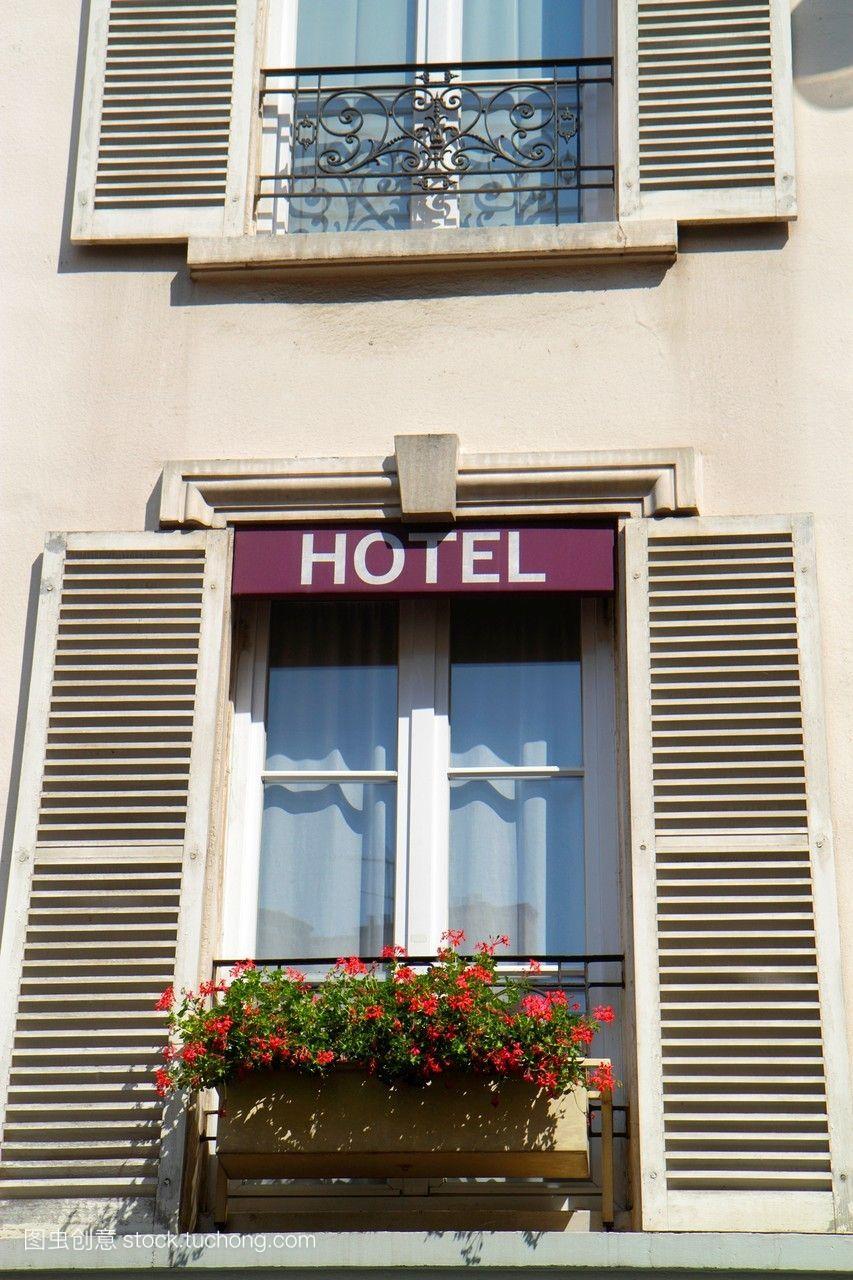 法国,欧洲,巴黎,九区街lorette圣母院酒店标志窗