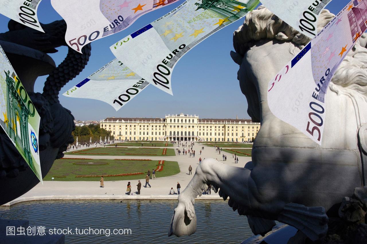 欧元钞票跌倒在维也纳