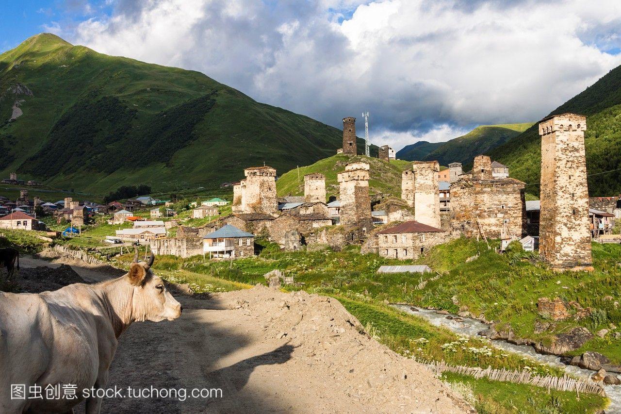 Ushguli欧洲最高的永久居住的村庄。Svaneti格