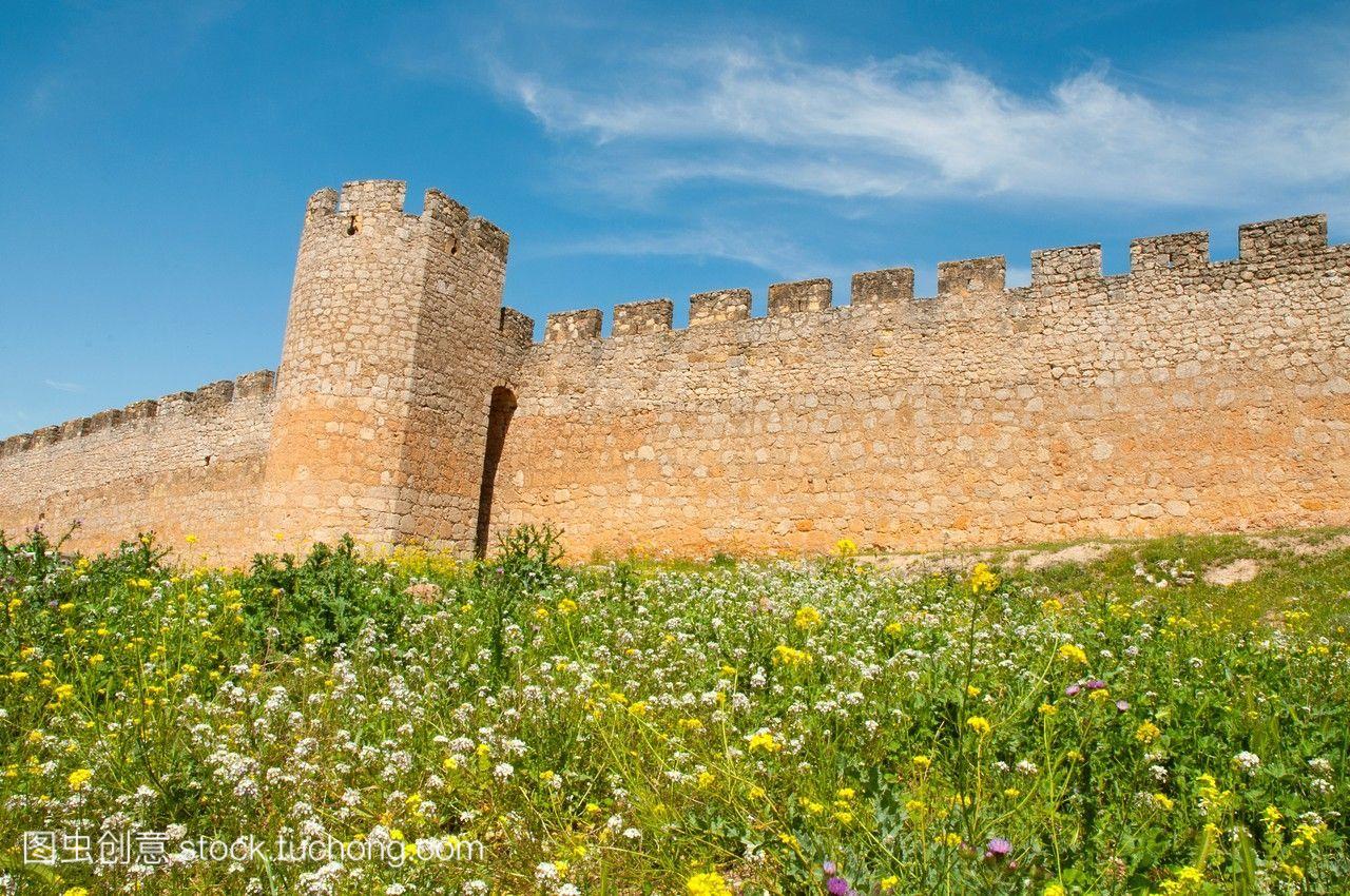 城墙的城堡。Belmonte昆卡西班牙卡斯蒂利亚