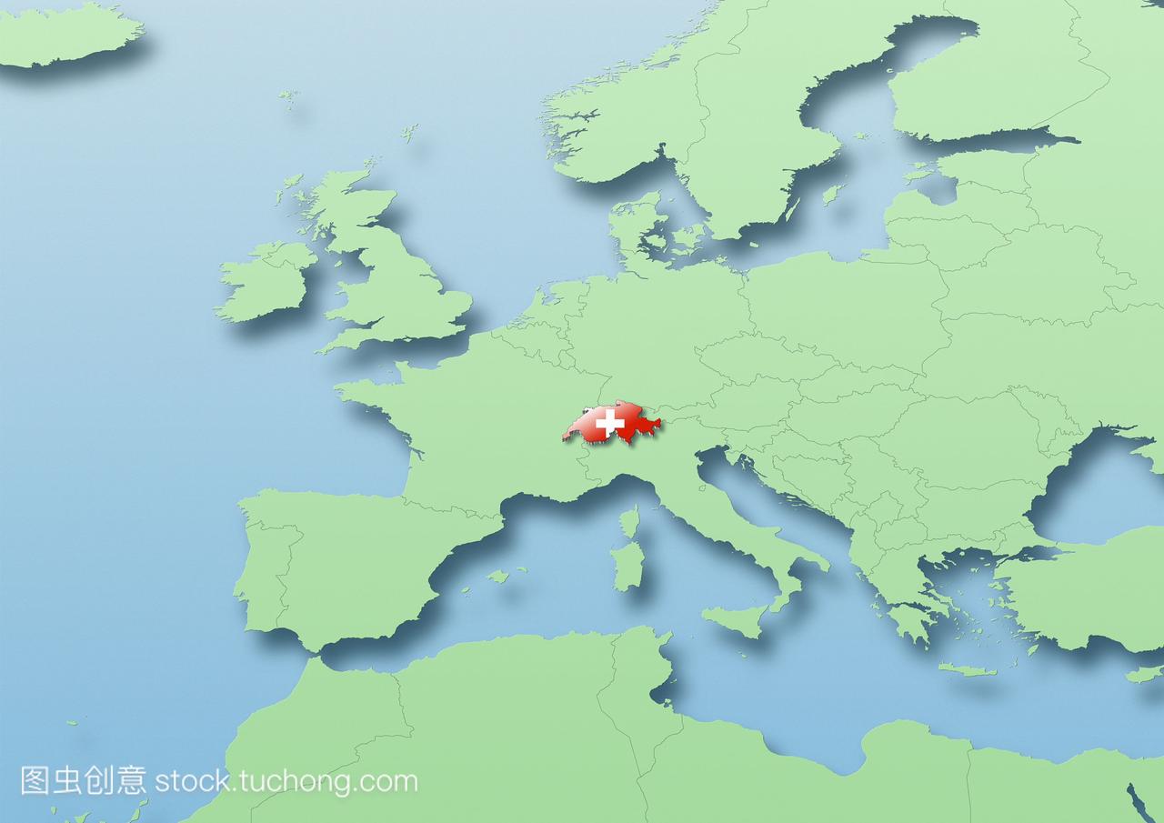 瑞士,国旗,地图,西欧,绿色,蓝色政治