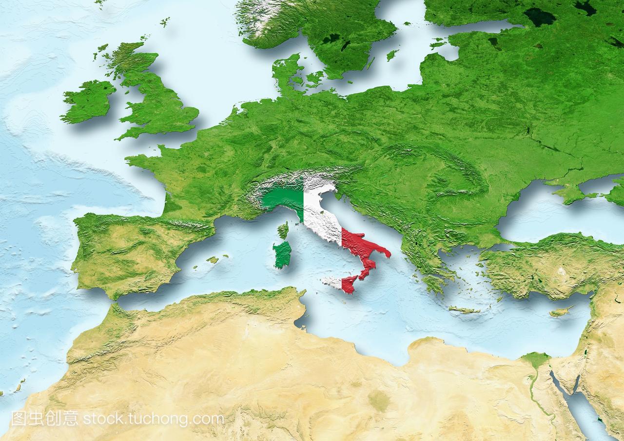 意大利,国旗,地图,西欧,物理