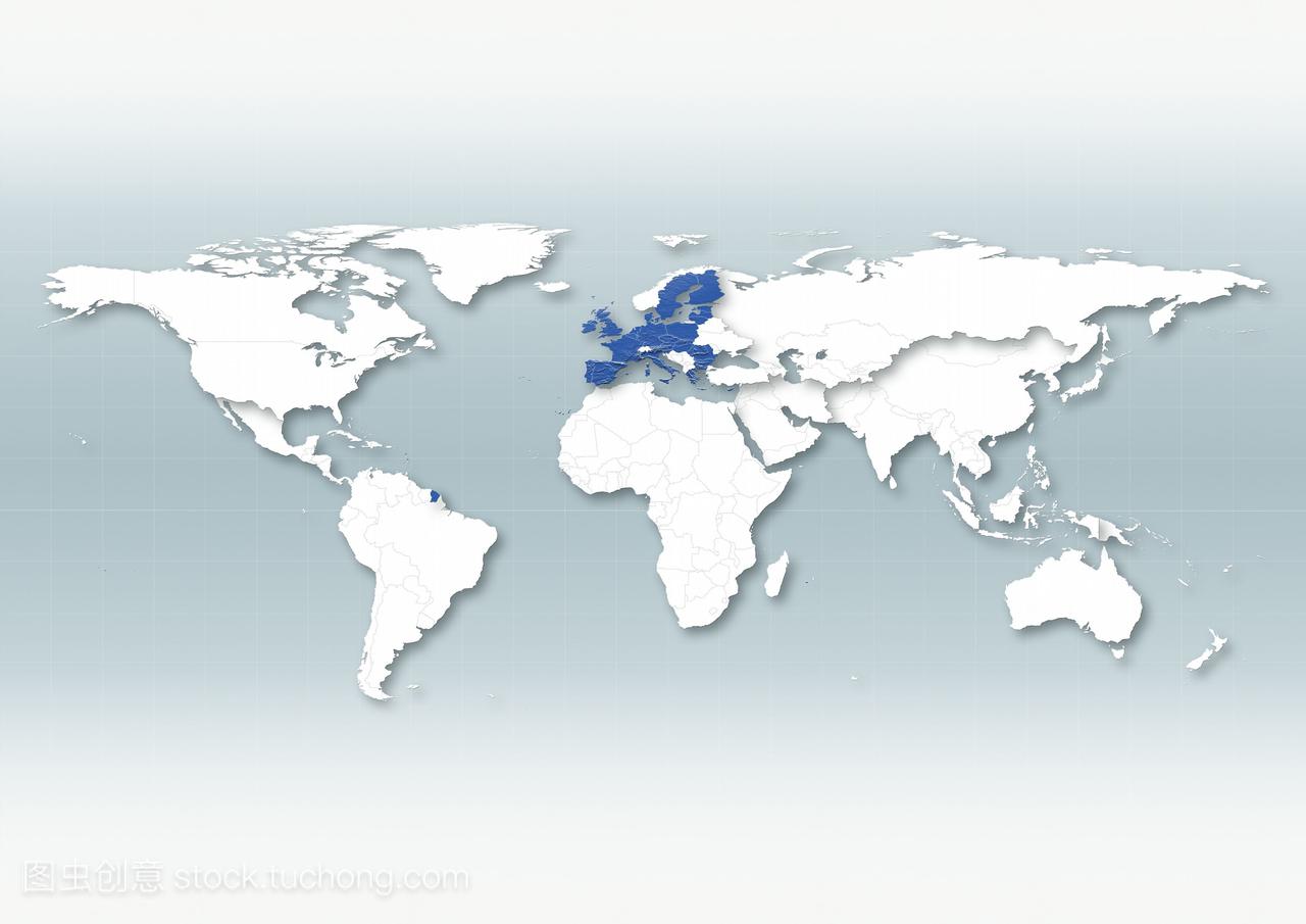 地图,世界,欧洲为中心whitecontinents灰色政治