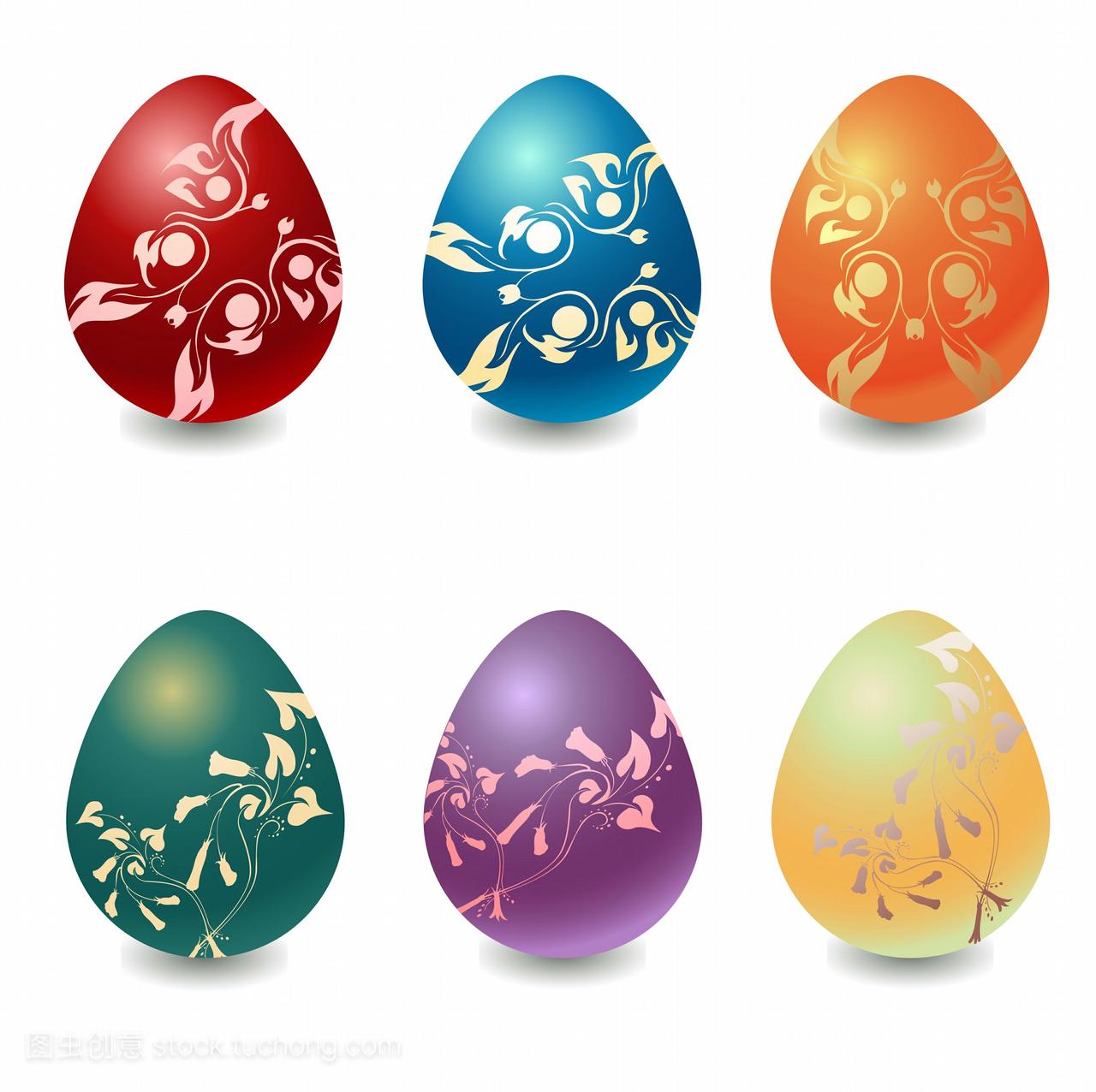 不同的复活节彩蛋装饰有美丽的花卉元素。