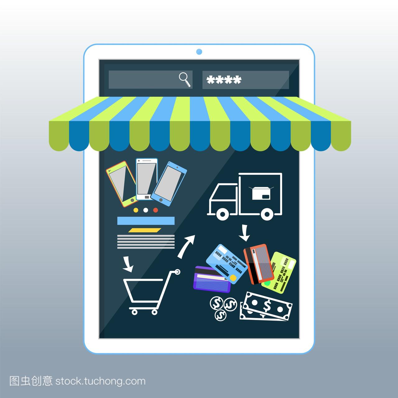 网上购物概念智能手机通过网上购物商城购物,