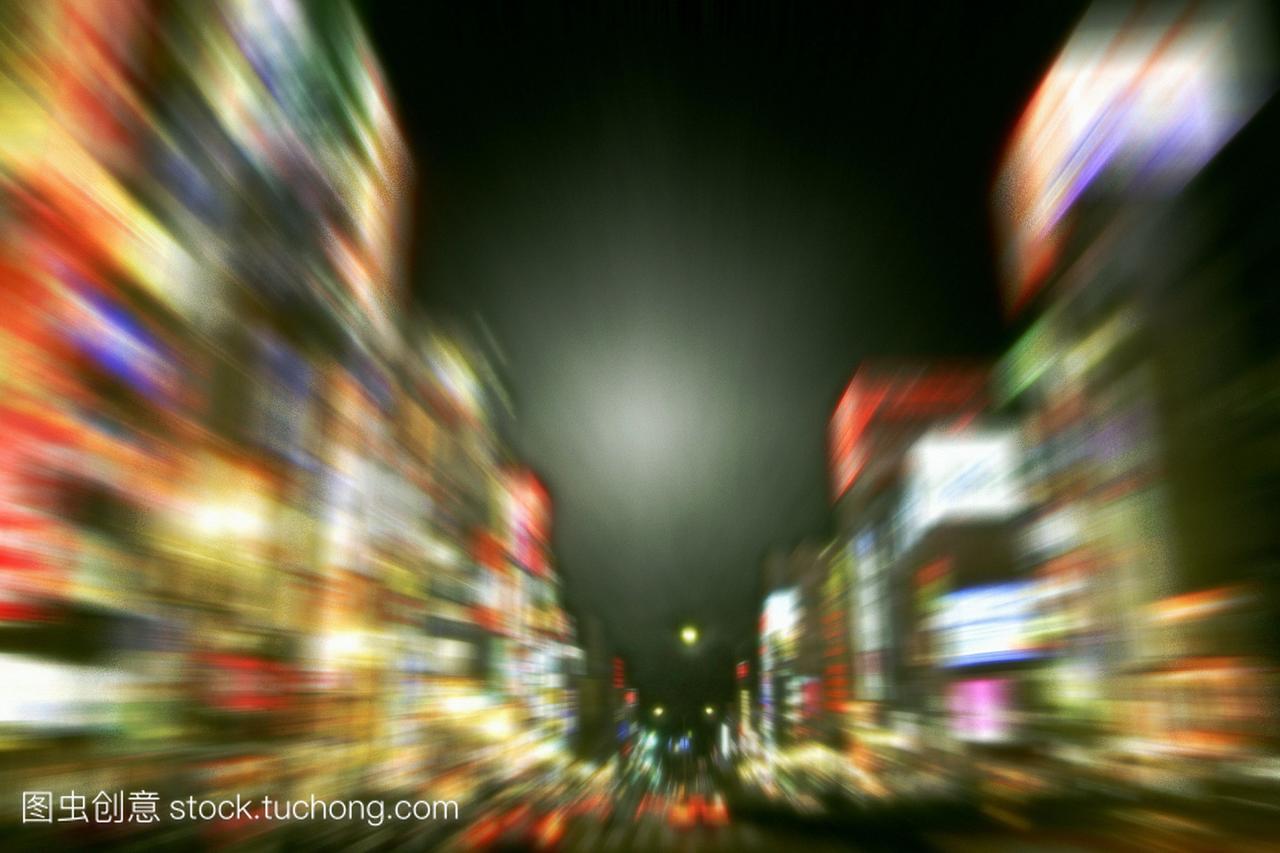 东京市景夜景,长时间曝光,模糊运动,东京,日本