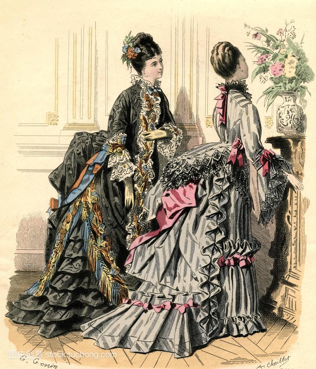 时尚插画1800年底的法国女人