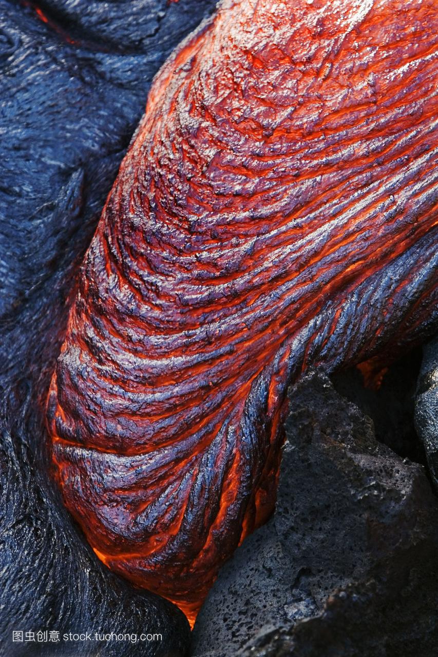 美国,夏威夷,近距离的熔融绳状熔岩从夏威夷火