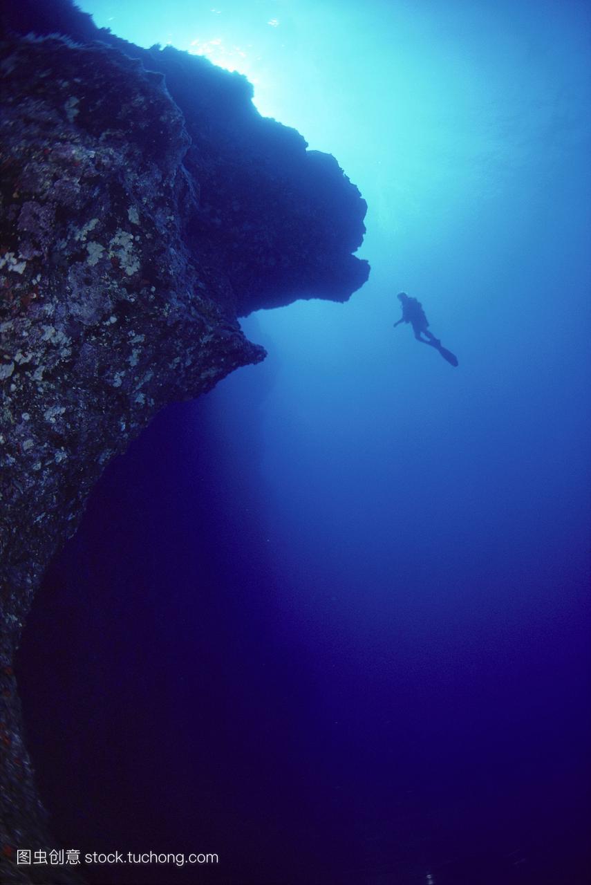 夏威夷毛威MolokiniAlongside距离Diver