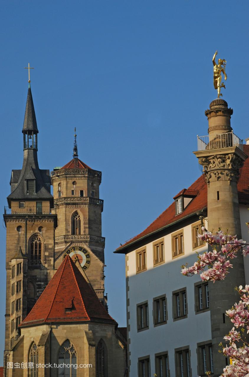 斯图加特大学教堂的塔楼和汞柱Baden-Wuertte