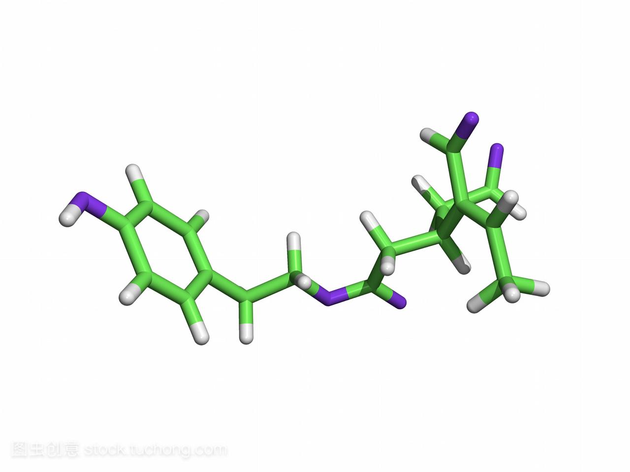 油花色橄榄油分子,分子模型。原子被表示为杆