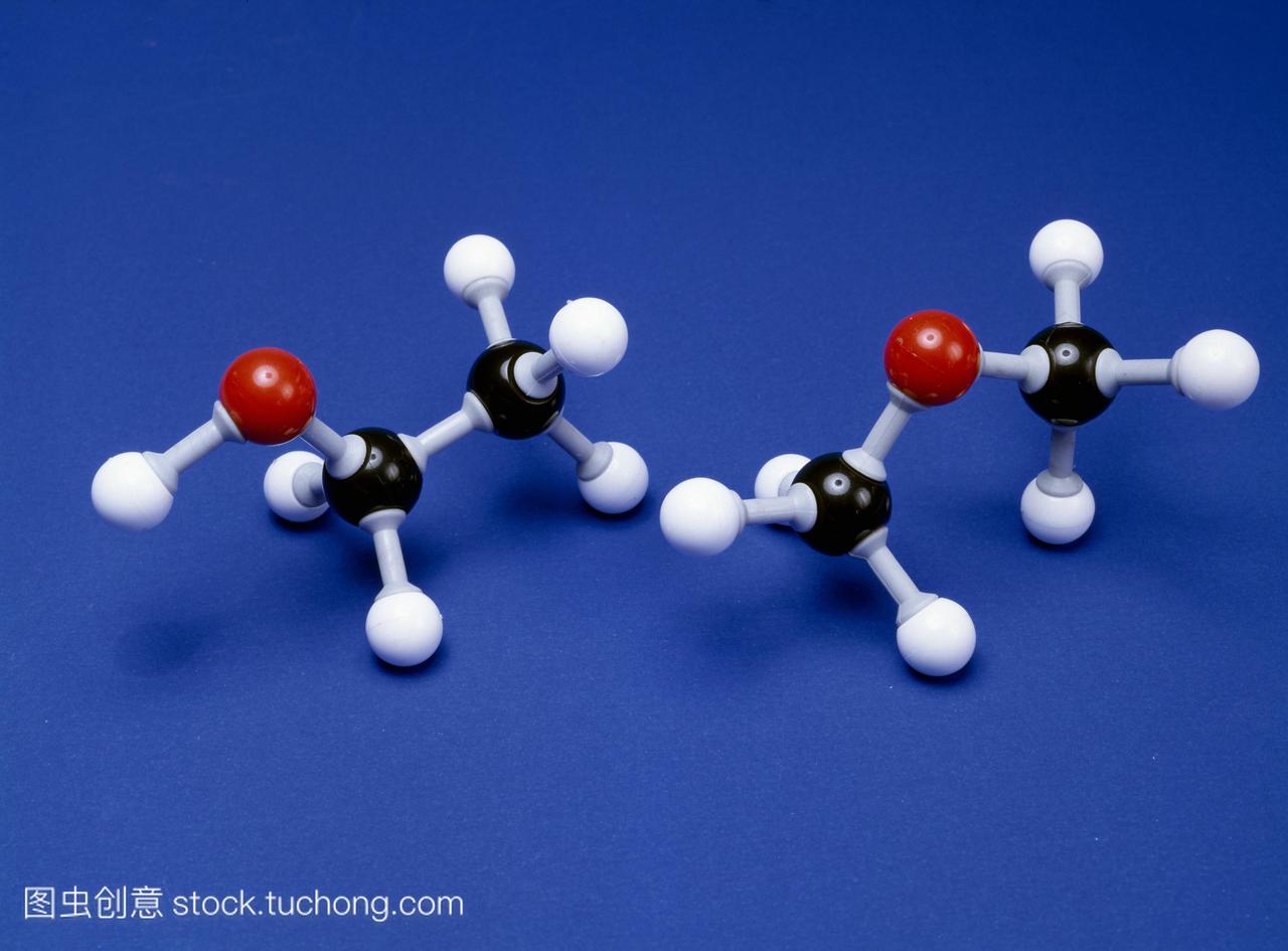 hoxymethane分子。乙醇的分子模型ch3ch2oh,