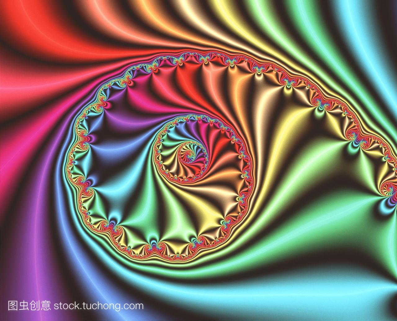 亚分形。计算机图形显示三维螺旋的分形图像源