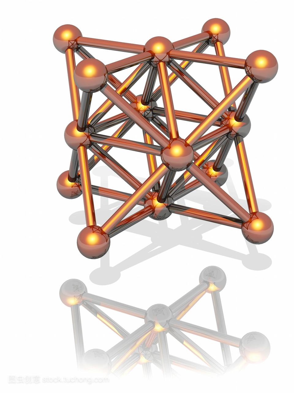 铜晶体计算机模型。这是一个面心立方结构