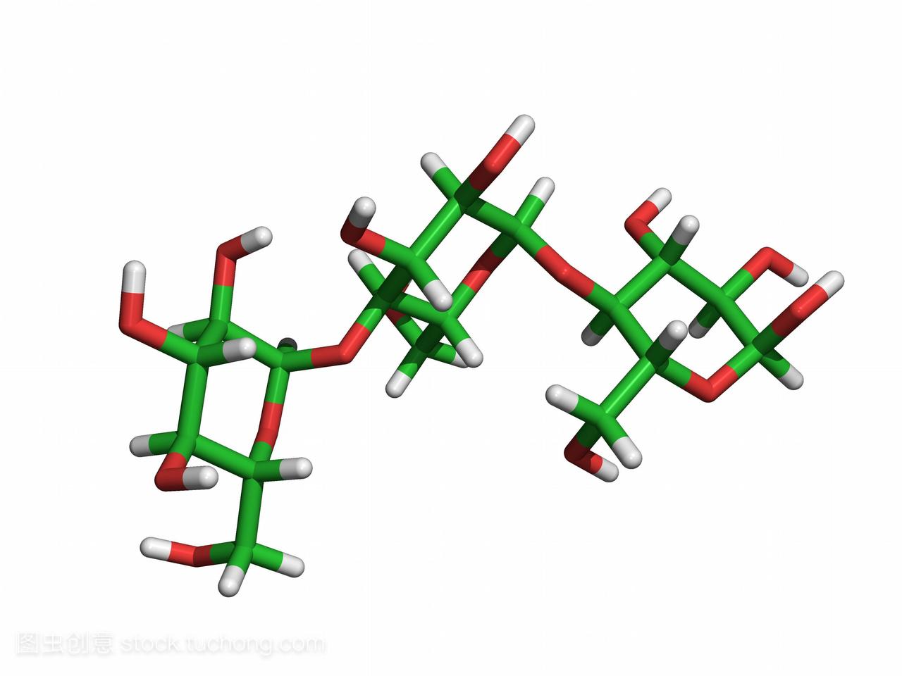 直链淀粉。计算机生成的直链淀粉分子模型。直