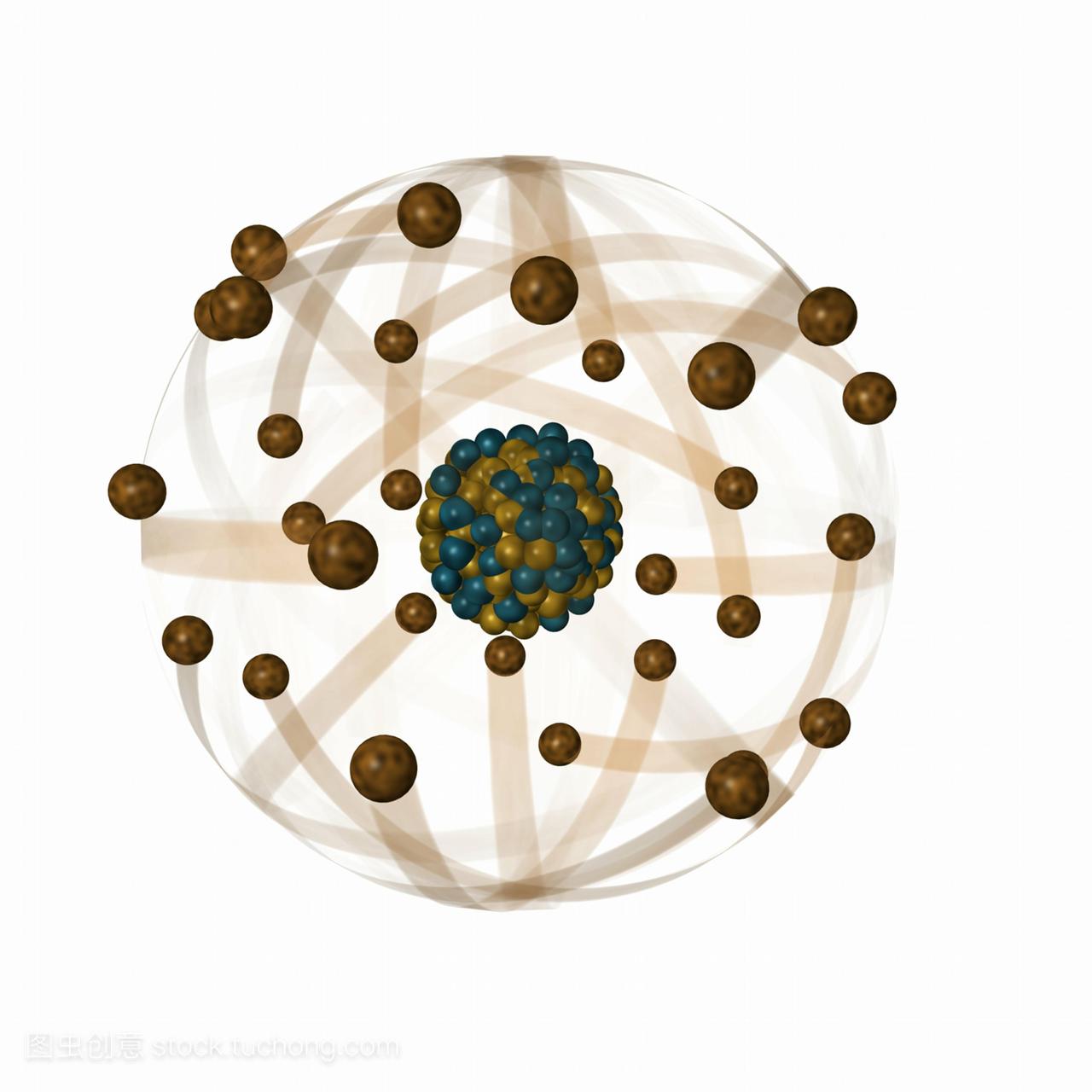 原子结构。电脑绘图显示古典波尔的原子模型示