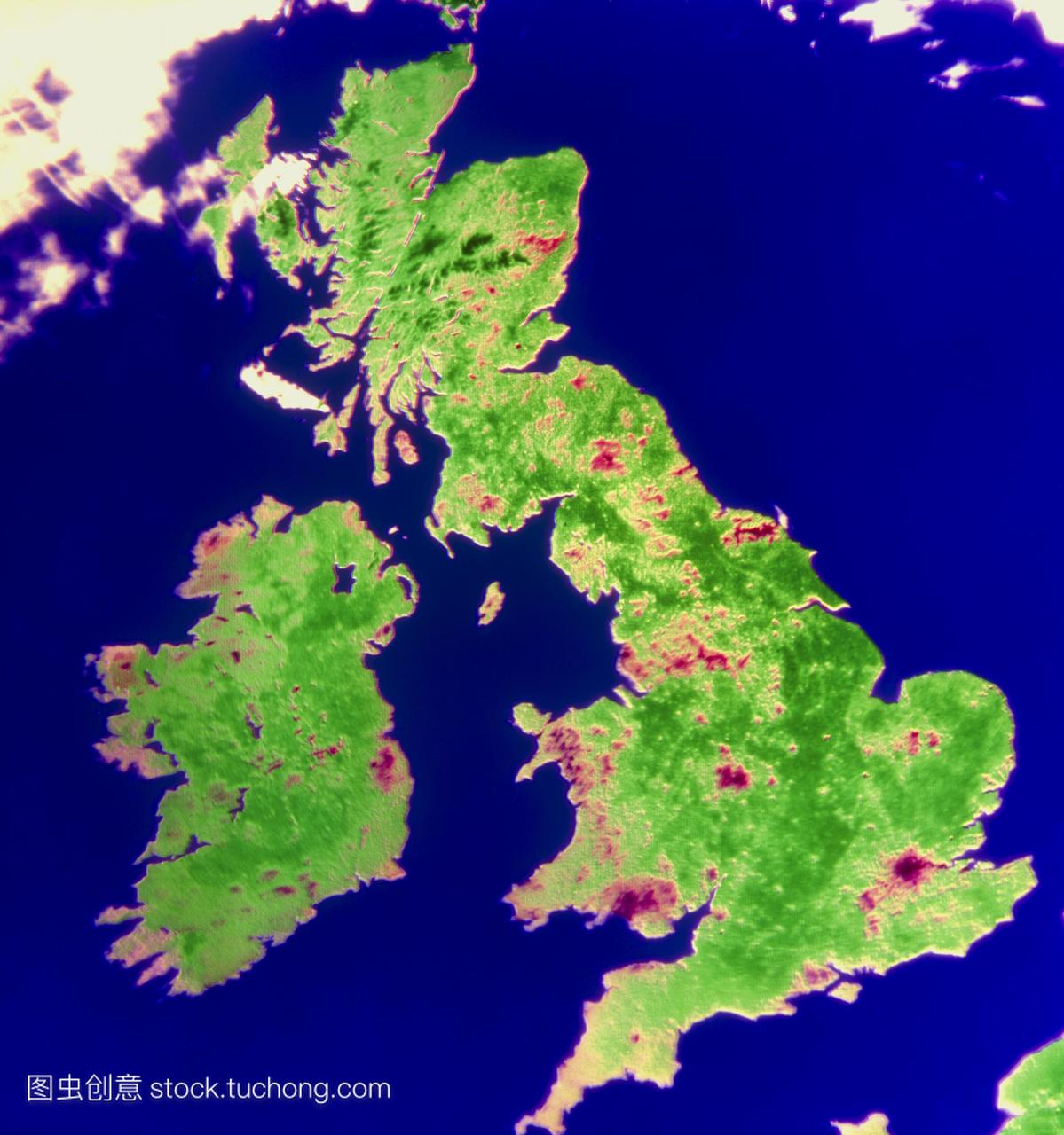 不列颠群岛从空间不列颠群岛的彩色卫星