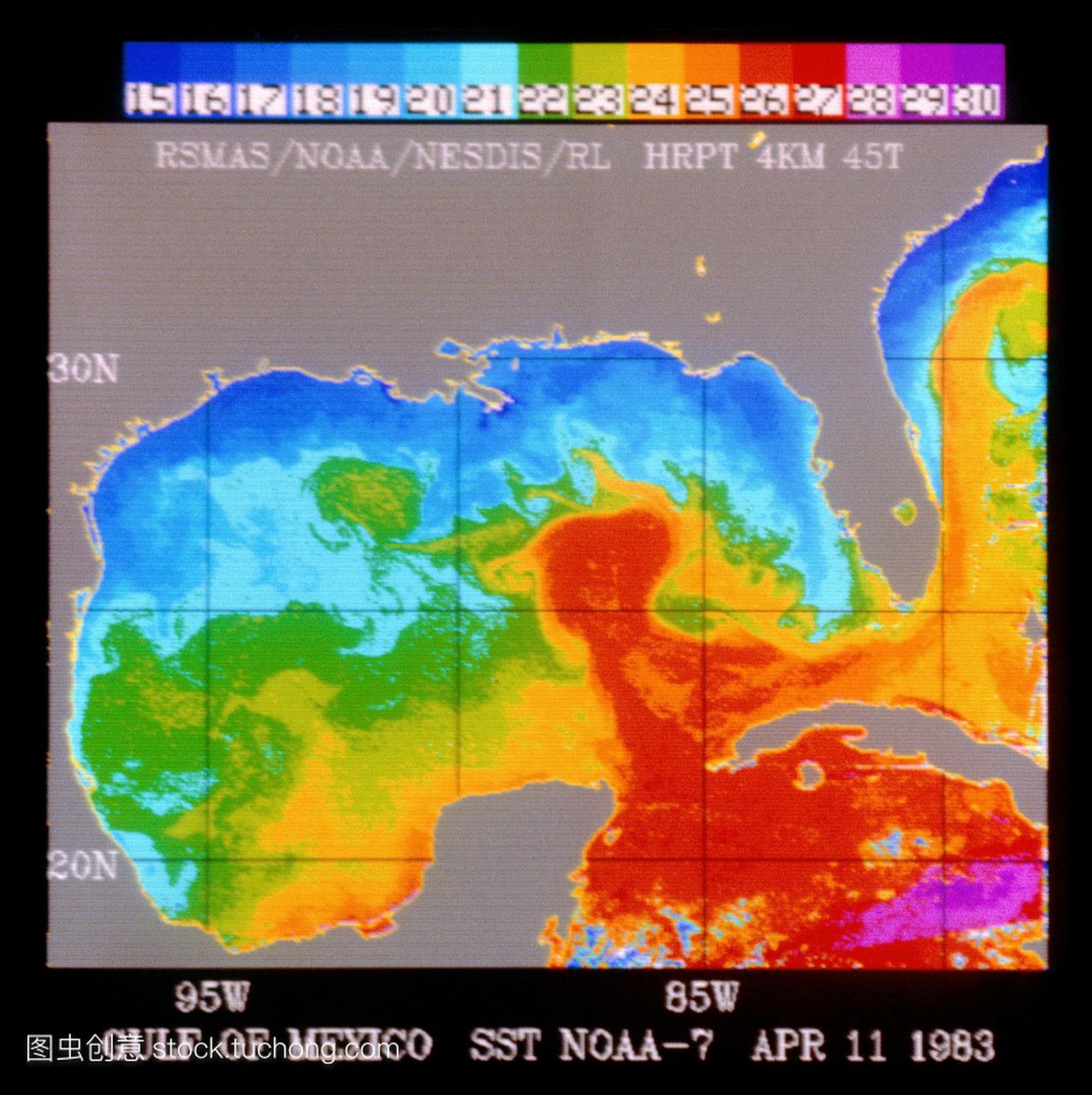 假彩色卫星图像NOAA的热量分布在墨西哥湾水