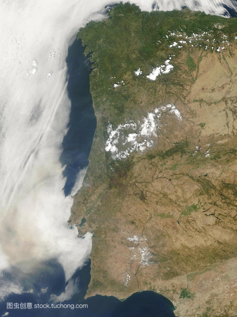森林火灾,葡萄牙,2003年8月的卫星图像森林火