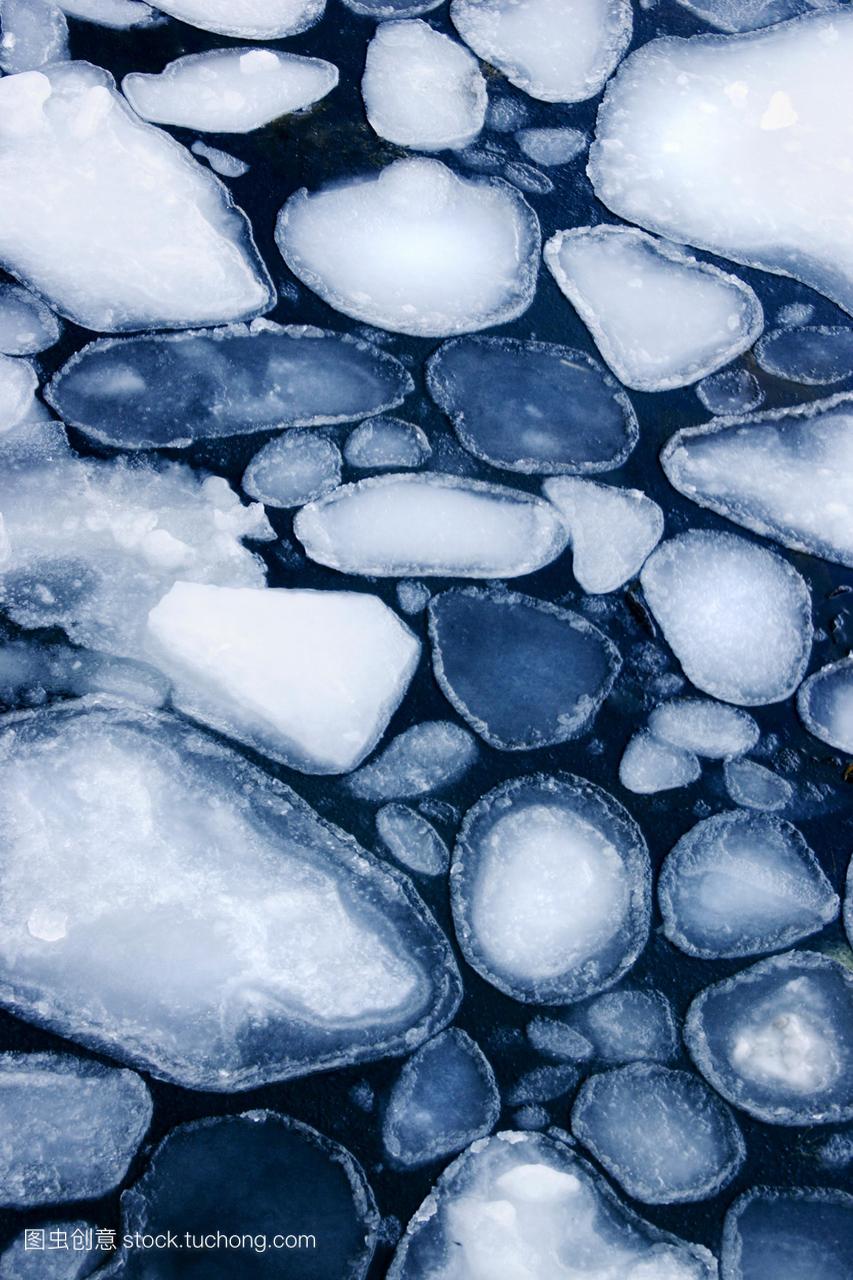 荷叶冰。这种自由浮动的冰呈圆形,呈多边形形
