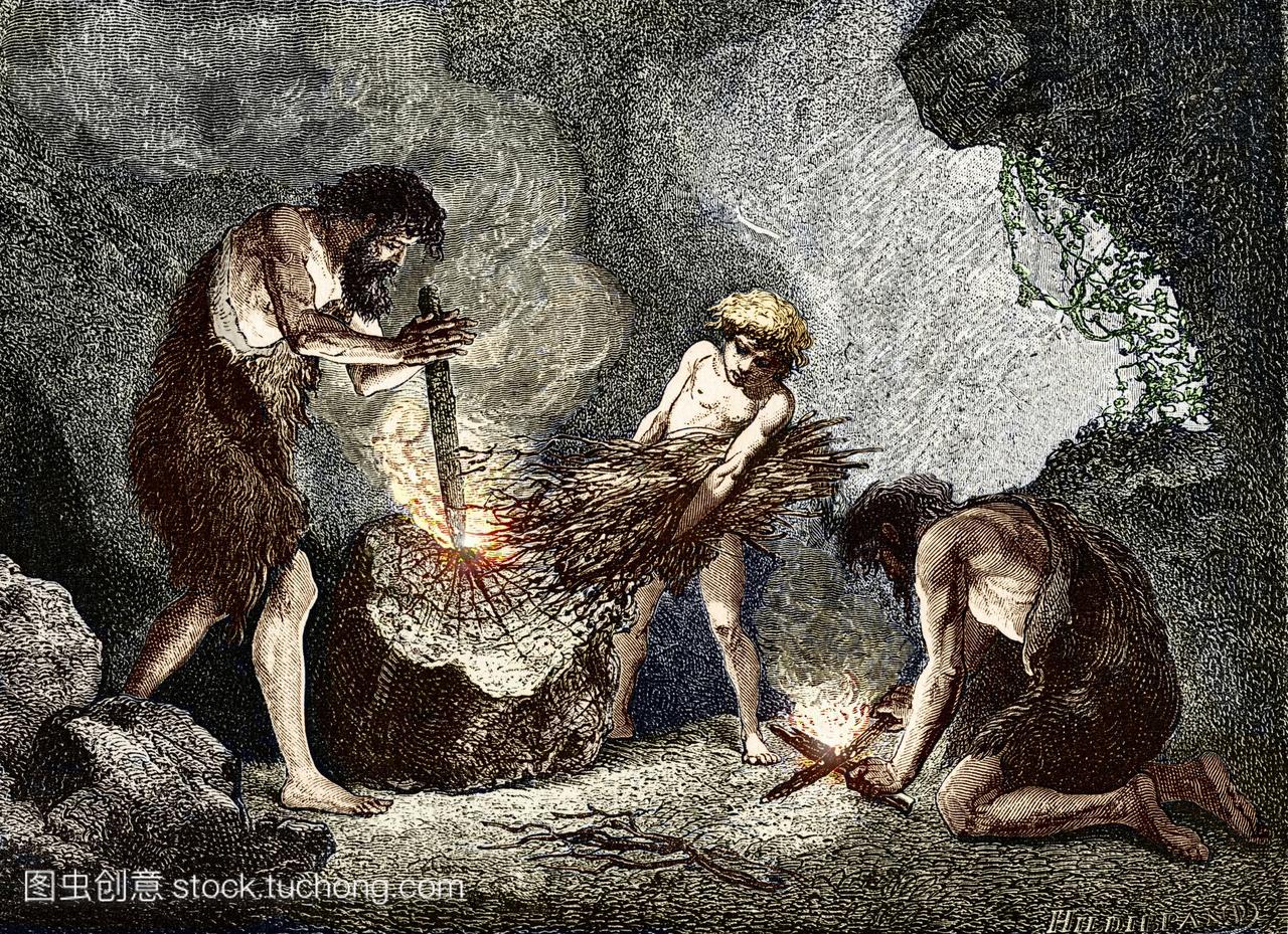 早期人类使火。早期人类用两种方法制造火的彩