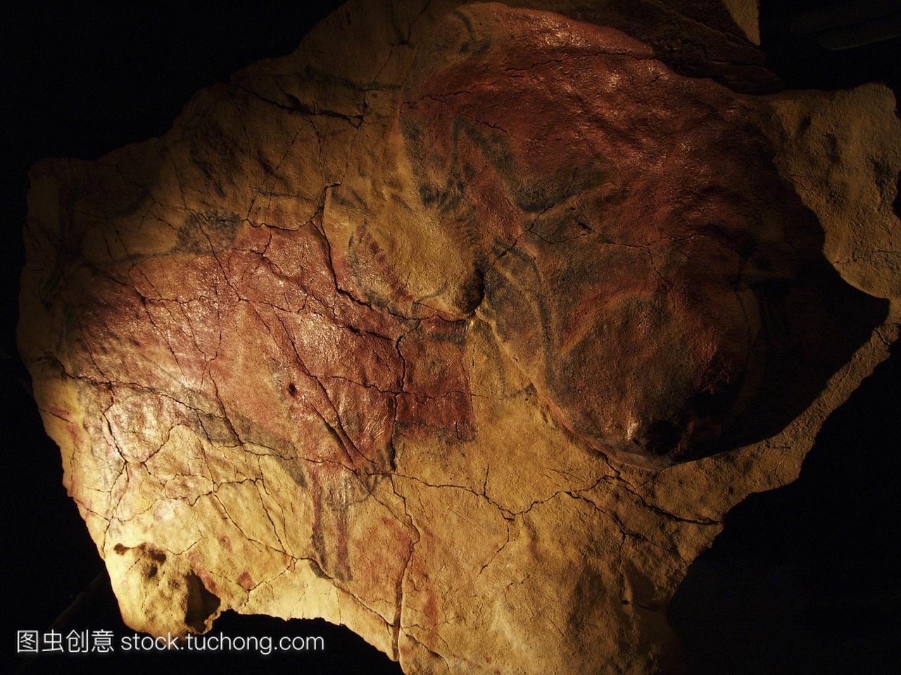 西班牙阿尔塔米拉洞穴的bisons壁画。这个洞穴