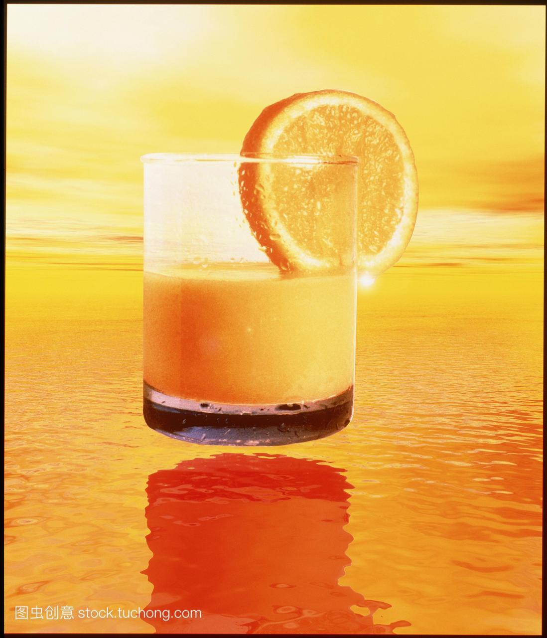 杯橙汁的电脑艺术品。柑橘柑橘富含维生素c抗