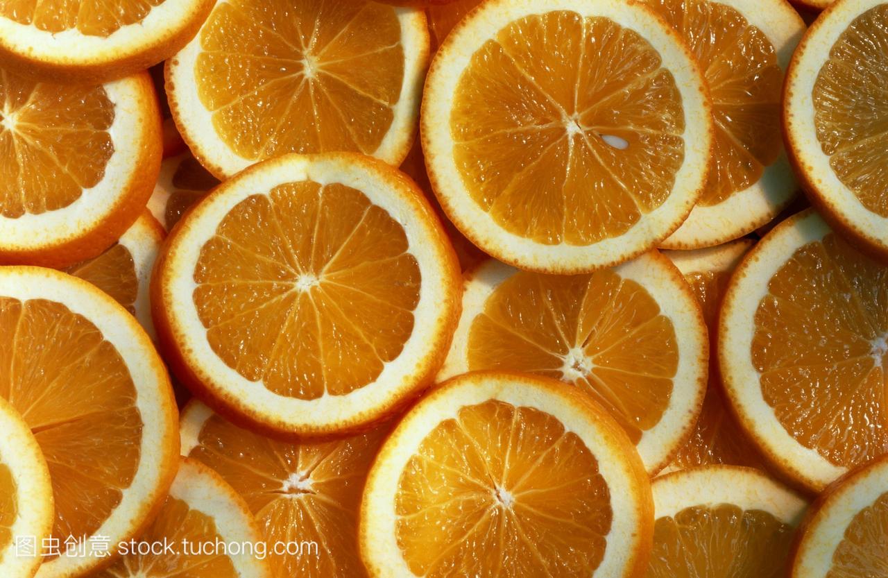 几个橙子片的视图。柑橘柑橘富含维生素c抗坏