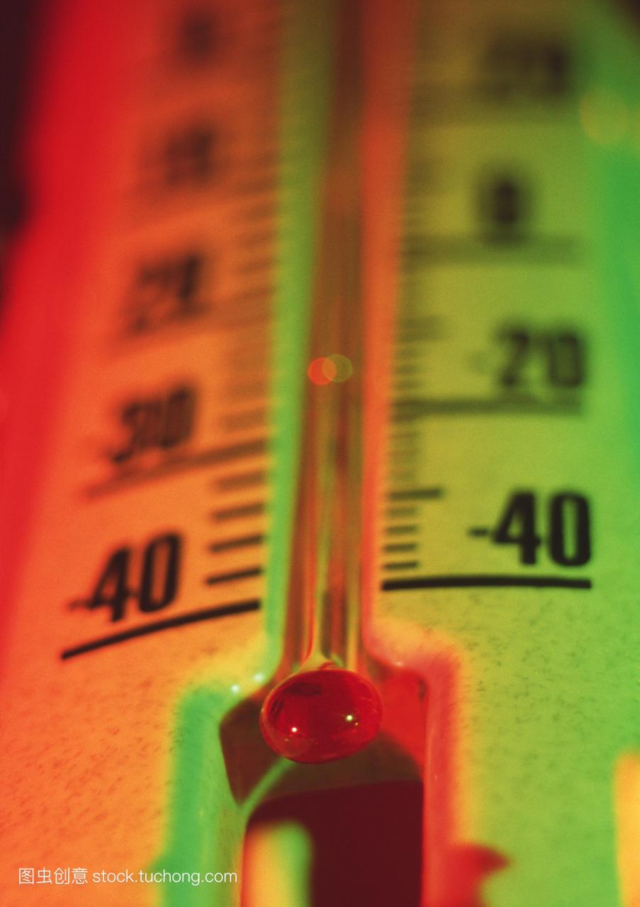 温度计与摄氏左和华氏温标。这些刻度在-40度
