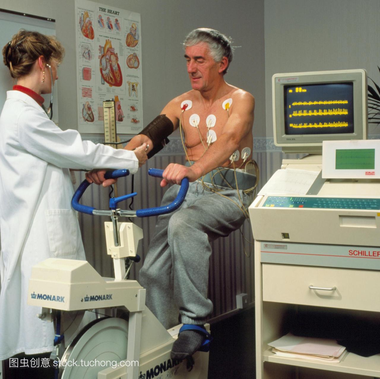 的心跳。心电图压力测试用于监测心绞痛胸部疼