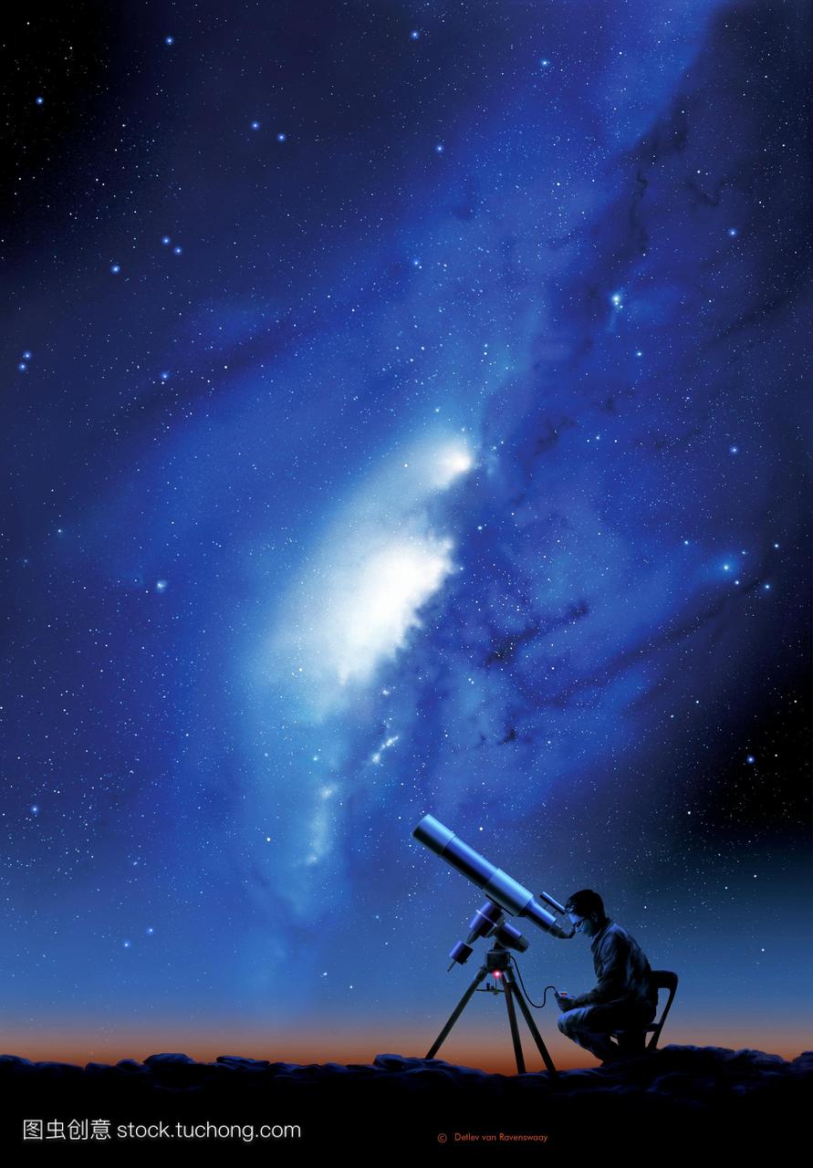 业余天文学。用望远镜观察银河系的一位业余天