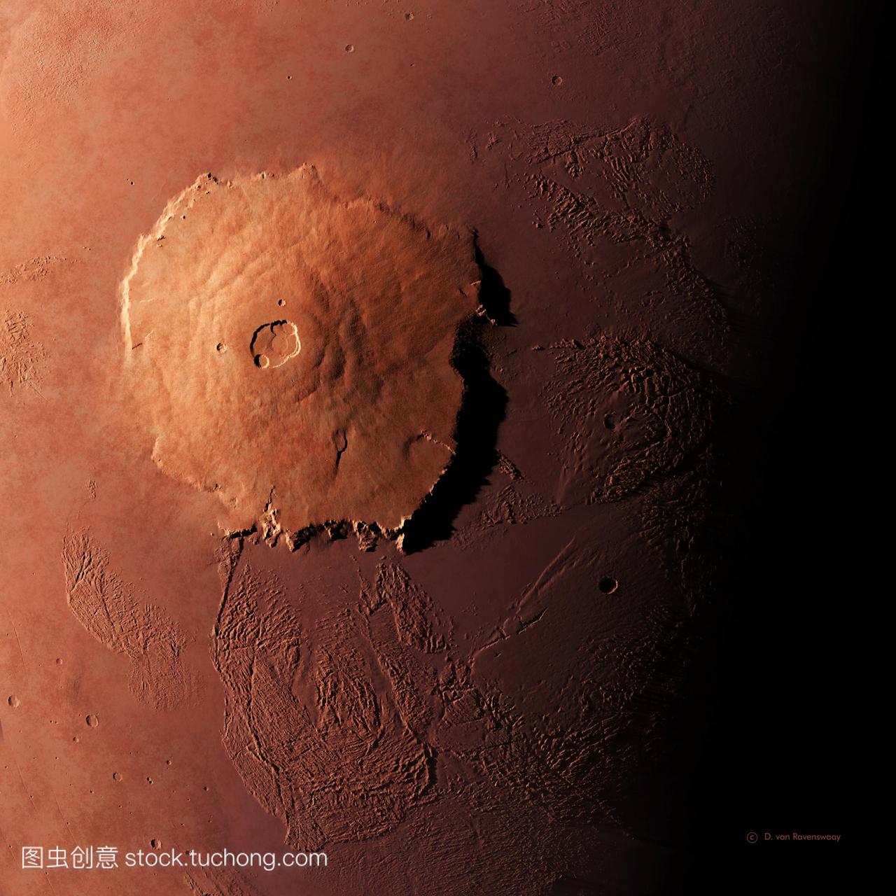 火星奥林匹斯山。奥林匹斯山的艺术品太阳系中