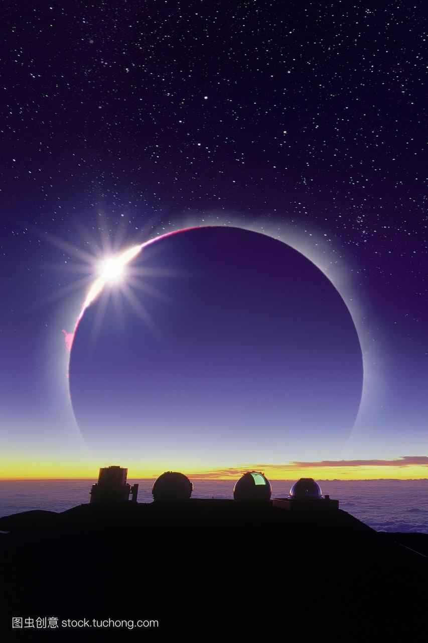 日食。在美国夏威夷的莫纳克亚maunakea的天