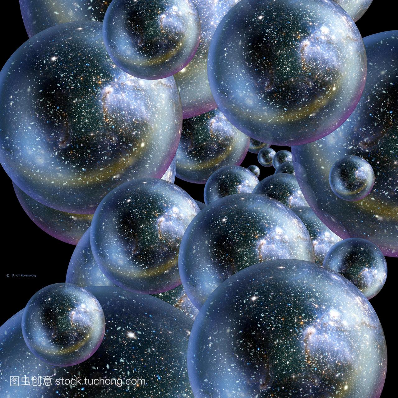 泡沫宇宙。在早期宇宙中形成的几个气泡宇宙