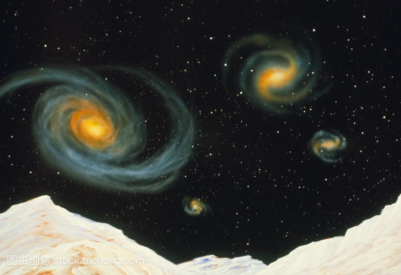 星系。艺术作品的四个室女座星系团中星系从一
