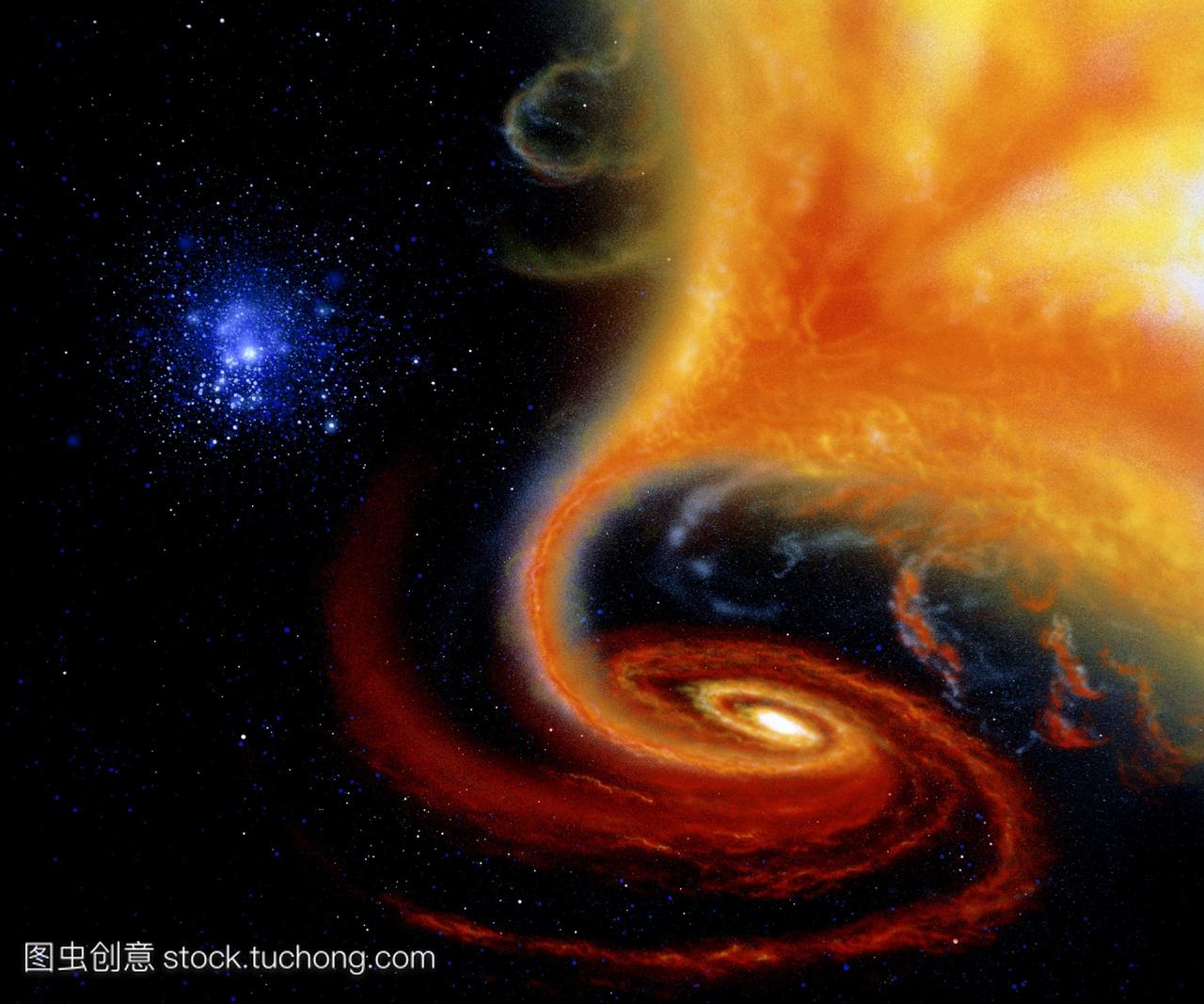 艺术家的印象是一个双星系统由一个黑洞左下和