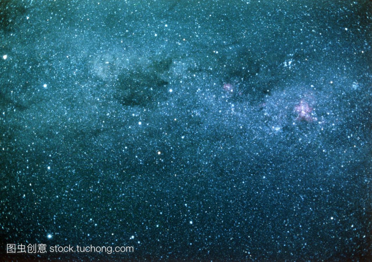 银河系部分的光学照片,从半人马座到右侧的船