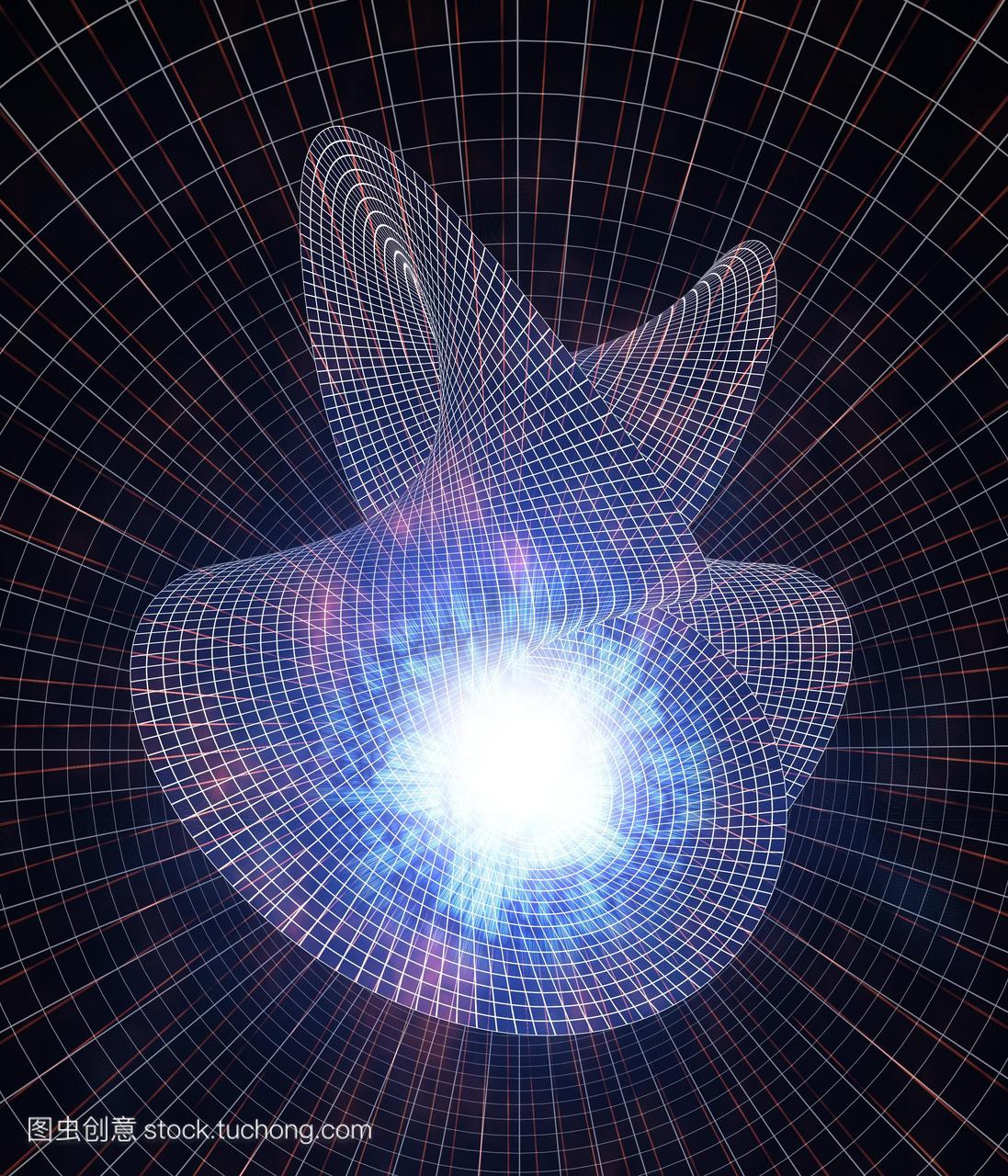 扭曲时空弯曲的概念电脑绘图网格线在一个天体