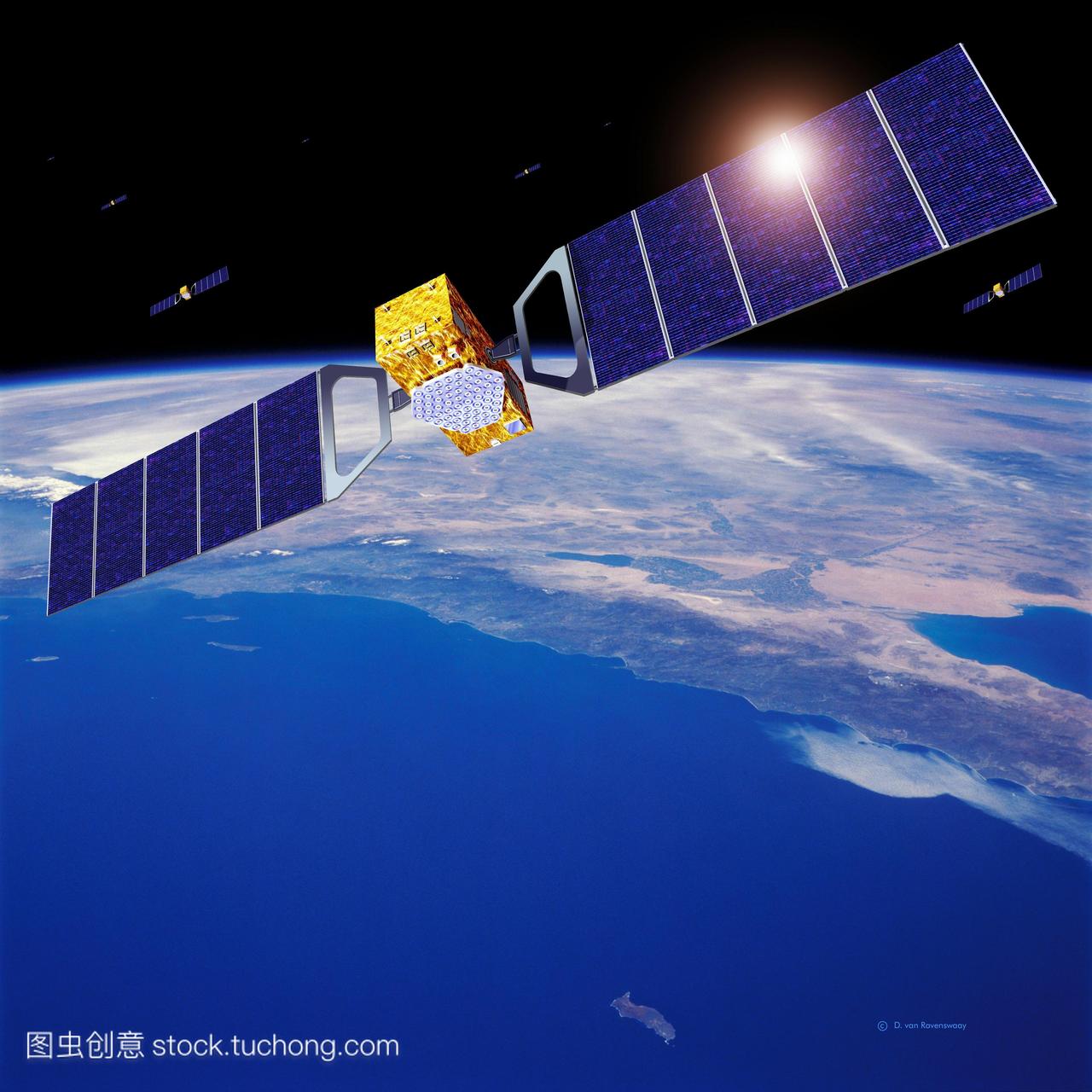 伽利略导航卫星网络。艺术品的几个欧洲伽利略