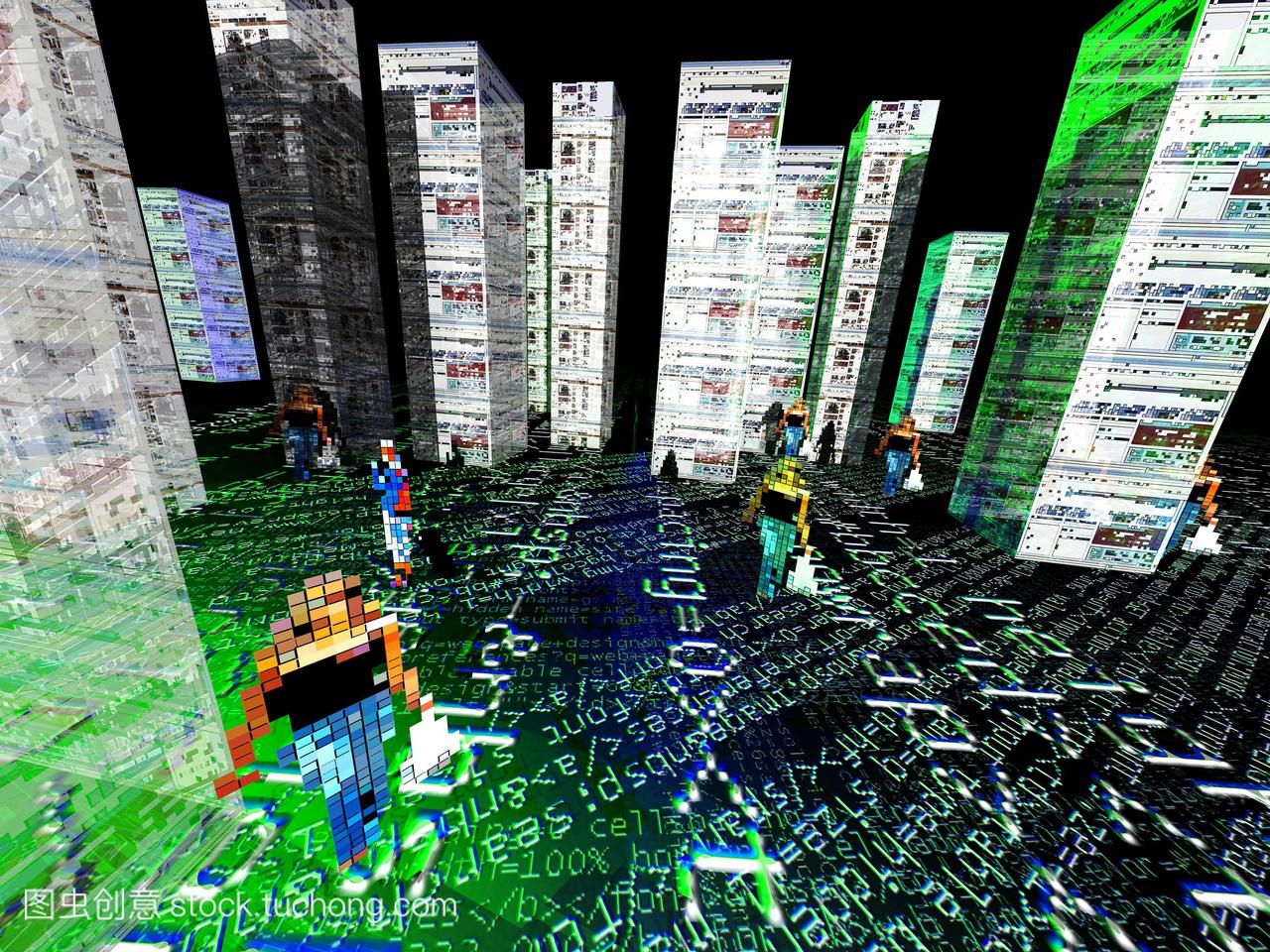 虚拟网络的城市。概念电脑绘图的城市由网站页