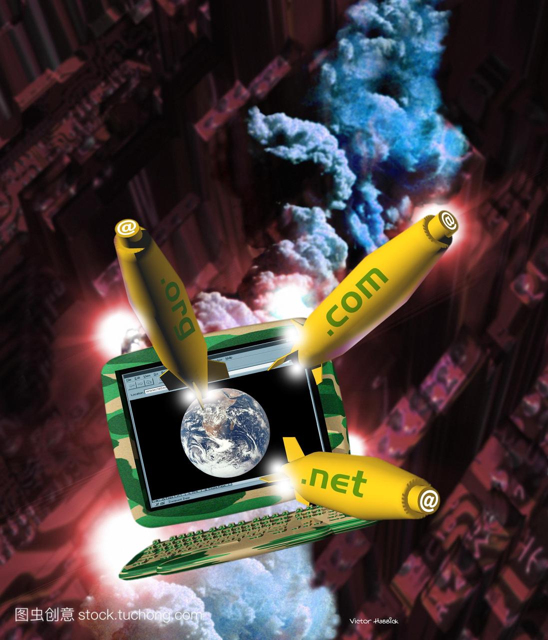 互联网业务。导弹的概念电脑绘图的电脑显示器