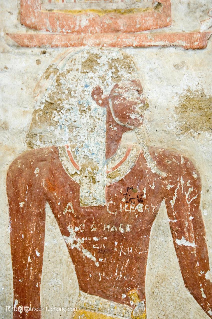 的细节从埃及寺庙壁画从纳赛尔湖努比亚土地淹