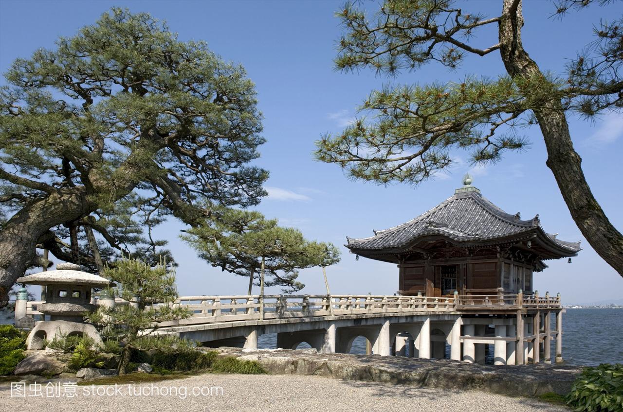 风景如画的Ukimido寺宝塔休息大津的日本