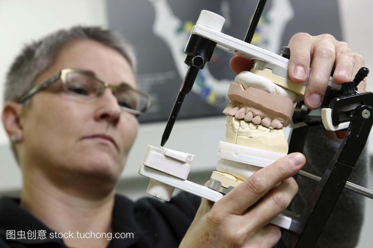 牙科工作在一个发音器,一个下颌运动模拟器