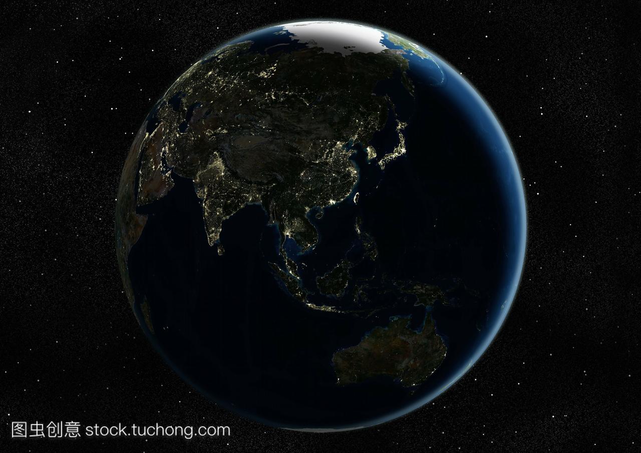 地球卫星图像在格林尼治时间1800uct,以中国为