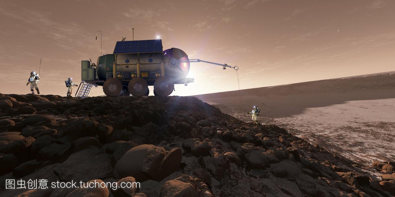 火星探索,艺术品火星探测器和三名宇航员进行