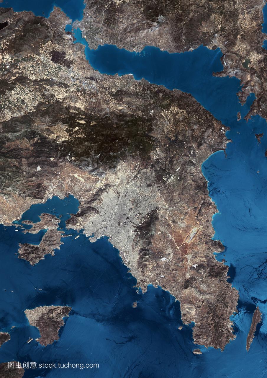 雅典。希腊首都雅典的卫星图像。雅典是世界上
